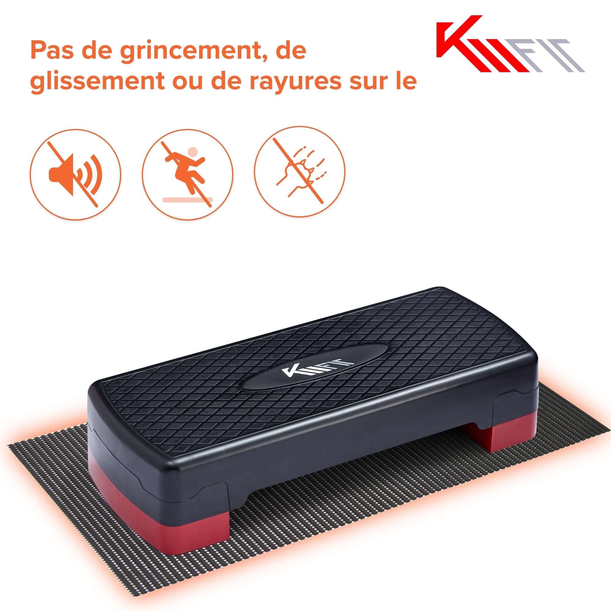 KM-Fit Stepper de Fitness | Plateau de Step Aerobic pour la maison | Step-Bench à 2 hauteurs réglables | Capacité jusqu’à 200 kg | Stepper de gymnastique pour la maison avec tapis antidérapant | Banc