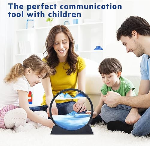 Miniatura 8 de Winthfure Arte de arena en movimiento, regalo de Navidad – Paisaje de arena de mar profundo 3D en marco de arena redonda de vidrio, juguetes de arte