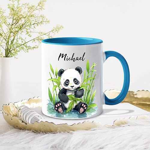 Miniatura 3 de Taza de café con panda personalizada, regalos para niños, hombres, mujeres, taza de cerámica blanca con nombre personalizado de oso panda de 11