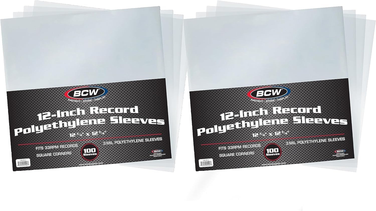 BCW Vinyl Record Sleeves | 200-Pack for 12"" LPs | Archival-Quality Vinyl Protective Sleeves for Single & Double Albums