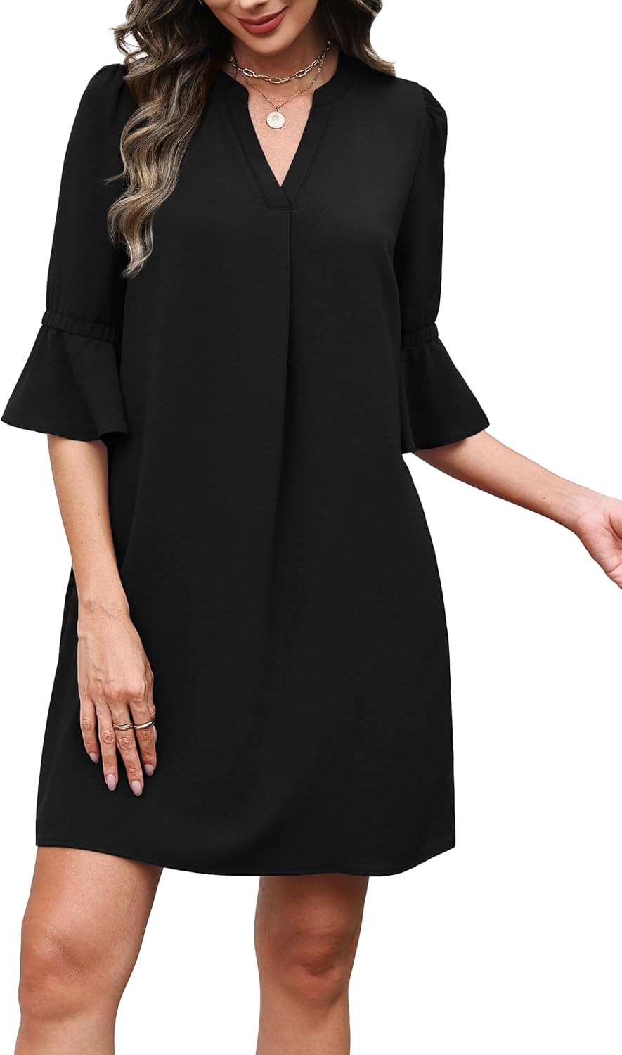 RUMIA Shift Dress for Women V Neck Ruffle Short Sleeve Loose Casual Summer Dress - Image 4