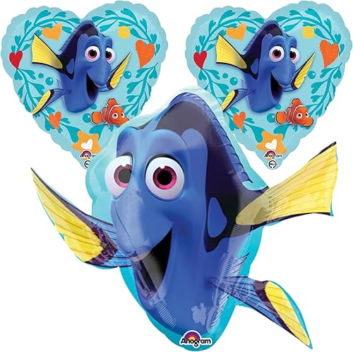 Finding Dory Balloons - Juego de 3 globos decorativos para fiestas para un tema de dibujos animados de Nemo para niños pequeños o niños pequeños,