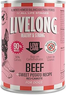 Livelong Healthy & Strong: 12 Pack: Beef & Sweet Potato Recipe - 12.5oz Cans, Wet Dog Food, High Protein, All Natural, No Preservatives, USA Made