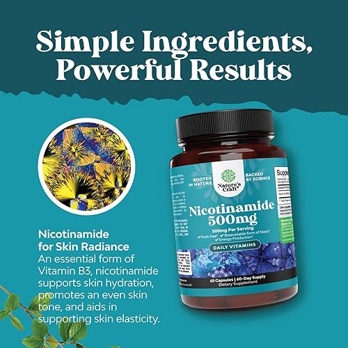 Vista 17 de Vitamina B3 Niacinamida 500 mg Cápsulas – Energía mitocondrial y potente suplemento para la piel – AKA Vitamina B3 Niacina 500mg Flush Free