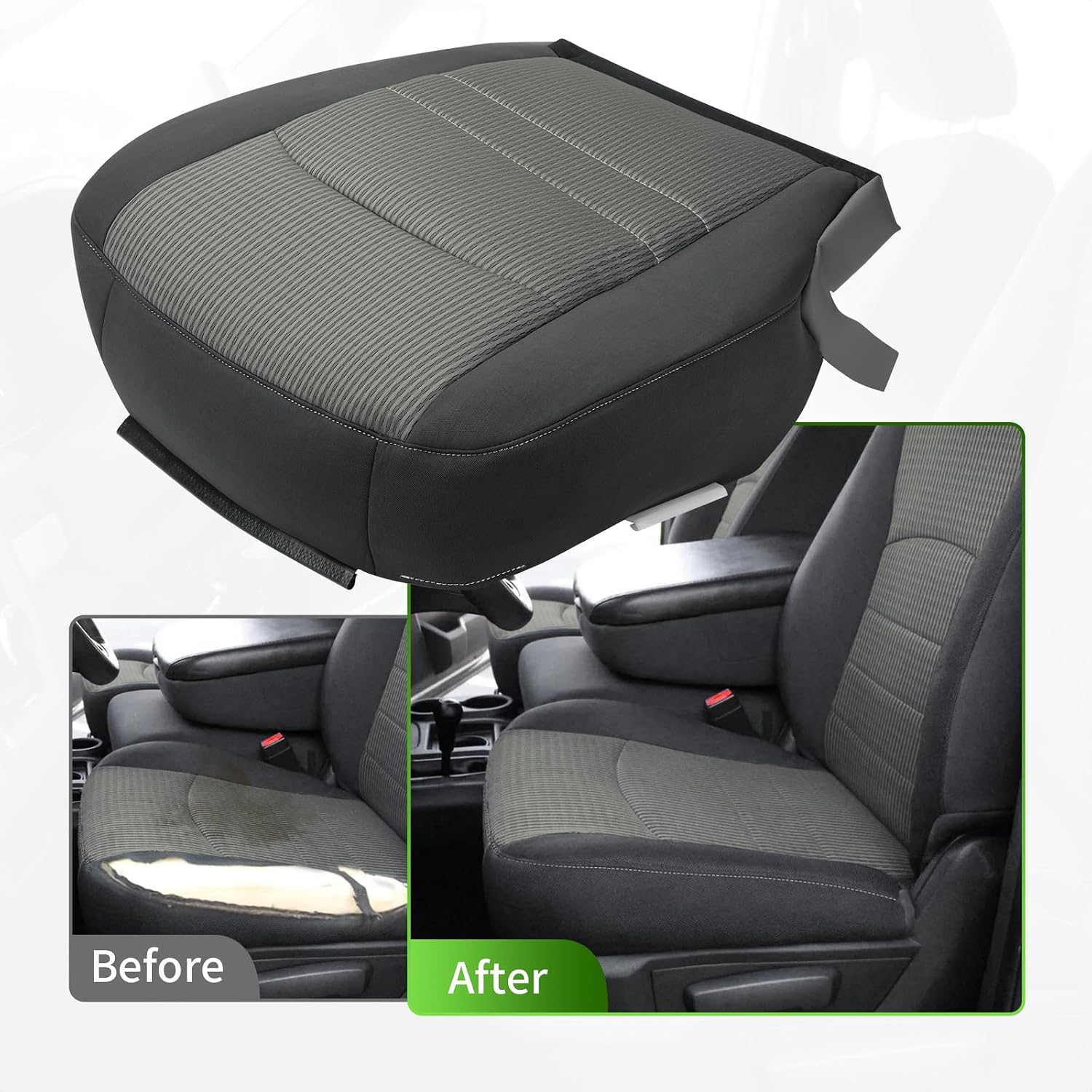 Replacement Driver Bottom Side Cloth Seat Cover, Foam Cushion Compatible with Dodge Ram 1500 2500 3500 4500 5500 (2009 2010 2011 2012) Driver Side Bottom Lower Replacement Gray