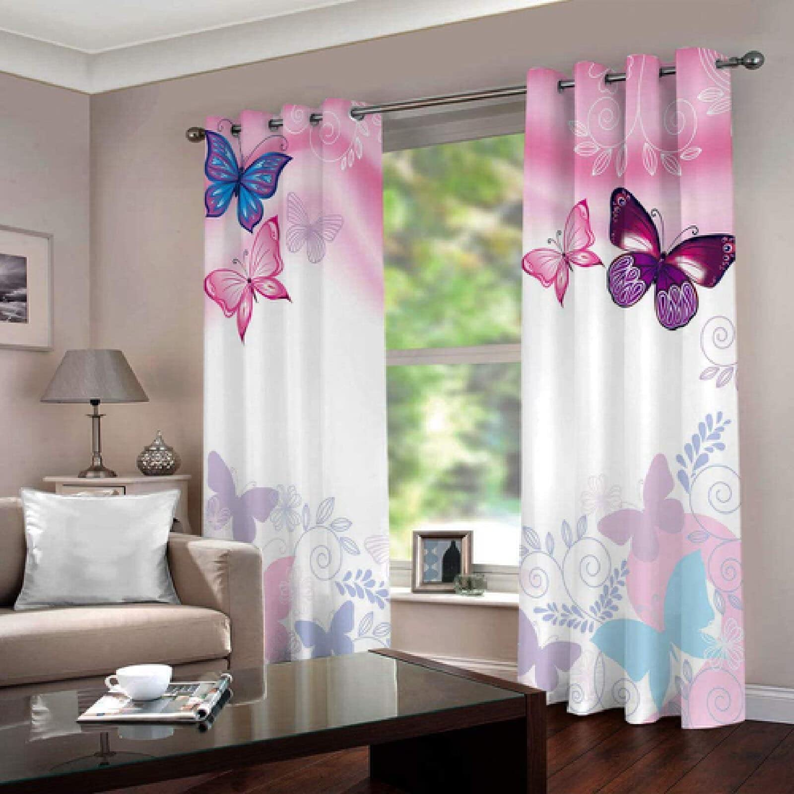 Rideaux Occultants Enfant – Lot De 2, 117x137 Cm Chacun – Impression Fée Papillon, Isolant Thermique, Oeillets
