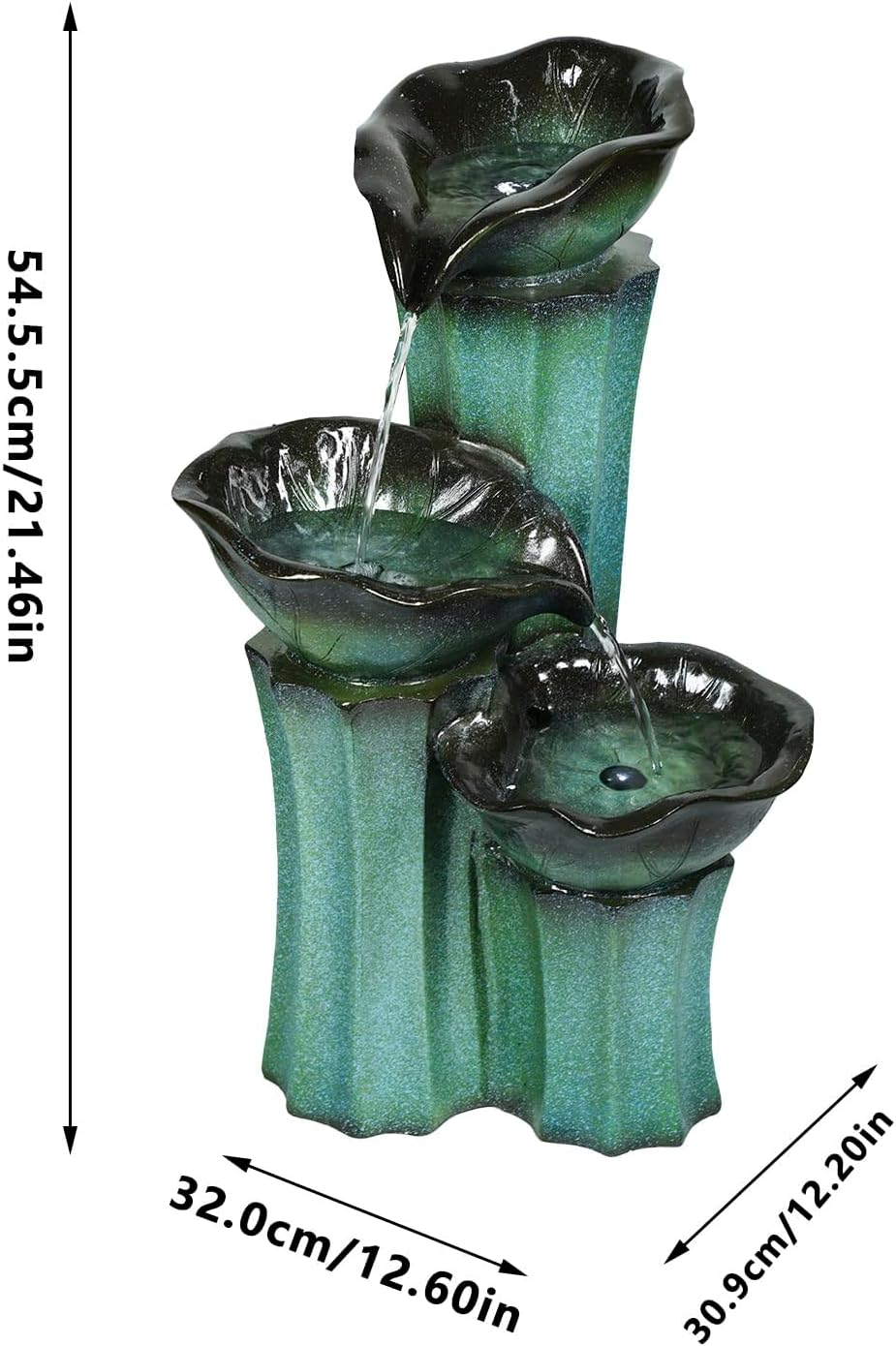 Ferrisland 3 Tiered Outdoor Big Waterfall 22" H Lotus Leaf Indoor Outdoor Freestanding Relaxing Water Fountain, Garden Backyard Decking Home Decor, Gift Ideas (Lotus)