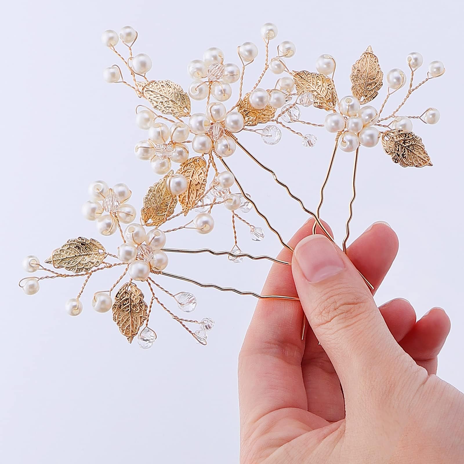 3Pcs Bridal Hair Pins Gold Flower Hair Pins Pearl Bridal Hair Pieces Gems Jewels Rhinestone Wedding Hair Accessories for Women Girls(3.54In)