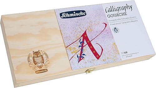 Miniatura 3 de Schmincke - Caligrafía Gouache, tubos de 12 x 0,68 fl oz  0.7 fl oz, 72 028 097, 12 mejores colores de caligrafía en caja de madera, brillante,