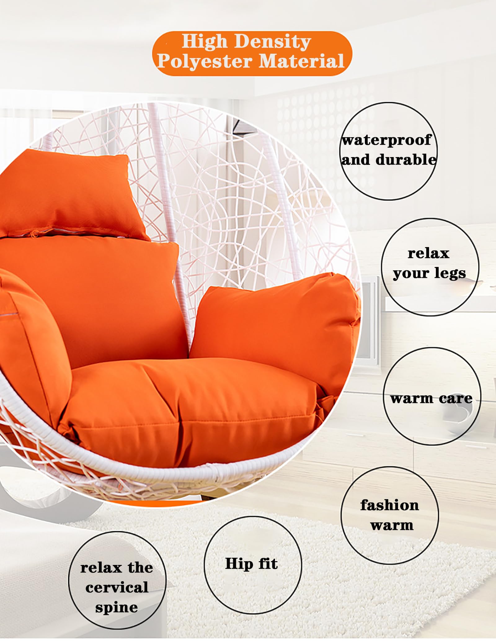 Coussin pour Fauteuil Oeuf Suspendu, Imperméable Siège de Chaise Rembourrage pour Patio Jardin, Balançoire Panier Suspendu Coussin de Siege, avec Appui-tête et ficelles pour Attacher(Color:Off White)