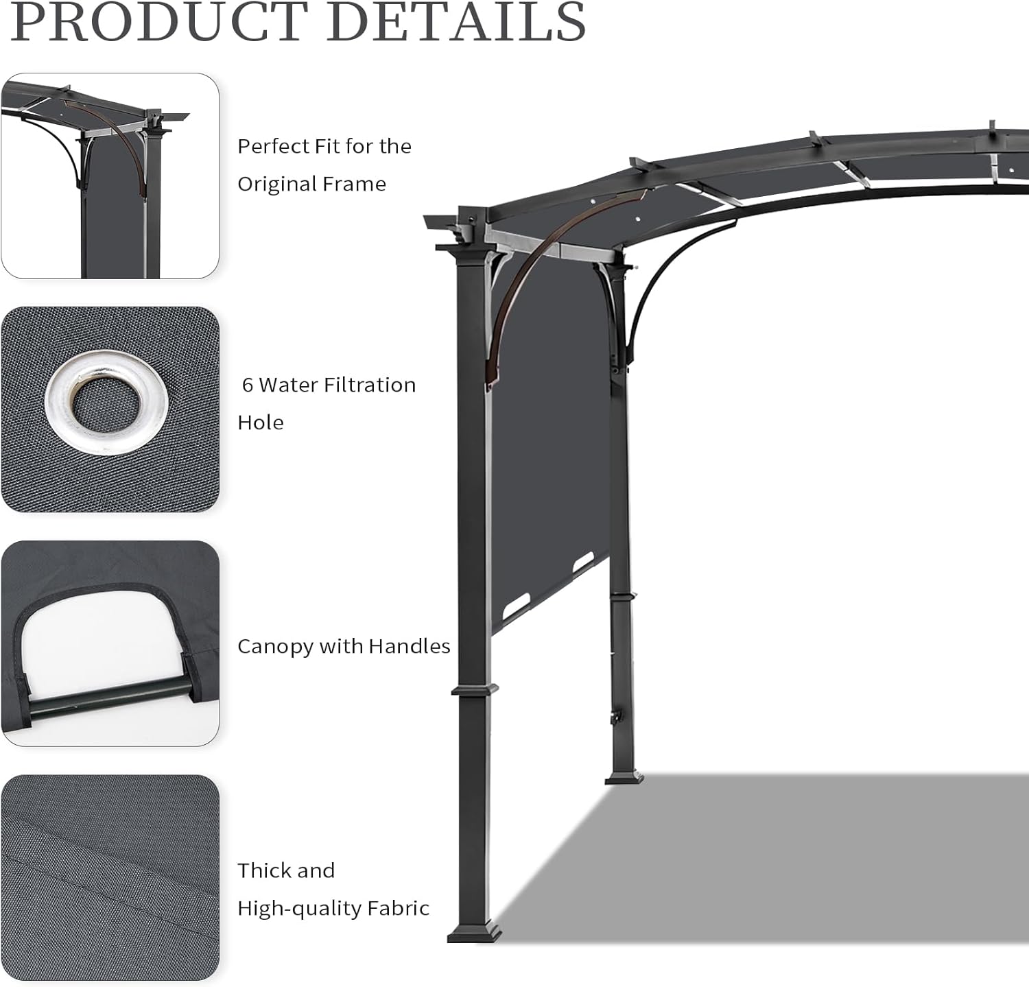 Pergola Canopy Replacement Cover for Lowe's Allen + Roth 10x10 Ft Freestanding Pergola, 200" x 103" Shade Cover, Compatible with Model #L-PG152PST-B,Cover Only (Dark Gray)