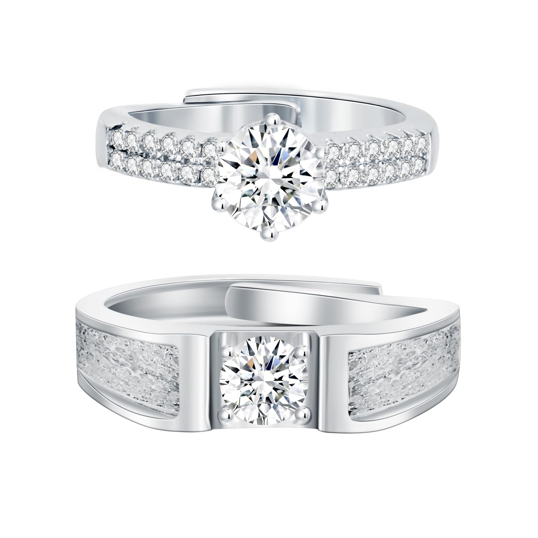 Coppie Anelli Abbinati Promessa Anello per Coppia Fidanzamento Regolabile Anello Fedine Fede Nuziale Argento Sterling Regalo