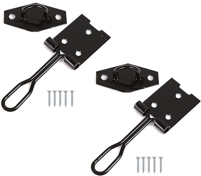 TERF® Wire Hasp and Staple Set Black 100mm [ 4 inch ] including Fixing Screw For Use with Outdoor House Cabinet Cupboard Cage Door and Multi Purpose Use - Pack of 2