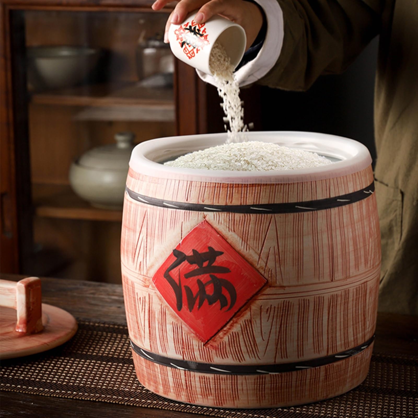Scatola Per La Conservazione Del Riso Per Casa, Contenitore Di Conservazione Del Riso In Ceramica In Stile Cinese, Distributore Classico Di Cibo, Secchio Di Riso In Ceramica, Conservazione Ermetica, V