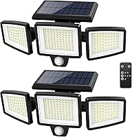 Tuffenough 2500LM 210 LED Solar Security Lights, 3-Head Motion Sensor Flood Lights with Remote, IP65 Waterproof 270° Wide Angle (2 Pack)