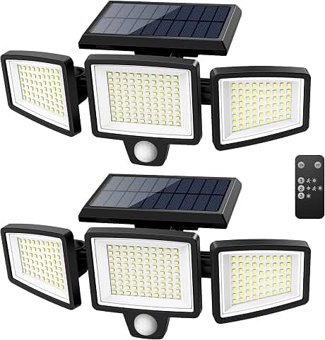Tuffenough Solar Outdoor Lights 2500LM 210 LED Security Lights with Remote Control,3 Heads Motion Sensor Li