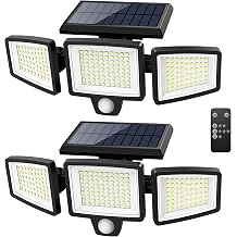 Tuffenough Solar Outdoor Lights 2500LM 210 LED Security Lights with Remote Control,3 Heads Motion Sensor Lights, IP65 Waterproof,270&deg; Wide Angle Flood Wall Lights with 3 Modes(2 Packs)