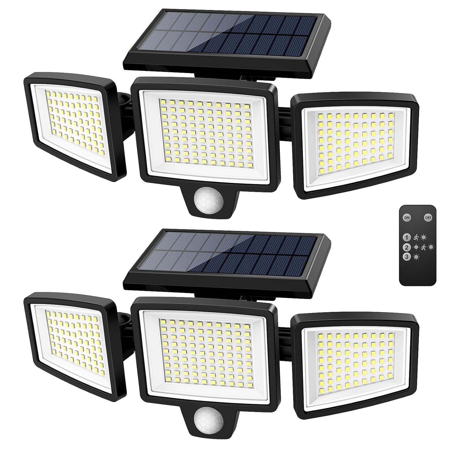Tuffenough Solar Outdoor Lights 2500LM 210 LED Security Lights with Remote Control 3 Heads Motion Sensor Lights IP65