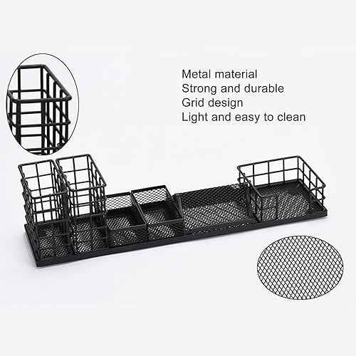 Miniatura 7 de 7pcs Mesh Desk Set, Multi Functional Access, Phone Holder with Paper Sto, Iron Mesh Desk for Pens, Memos, Supplies, Stylish