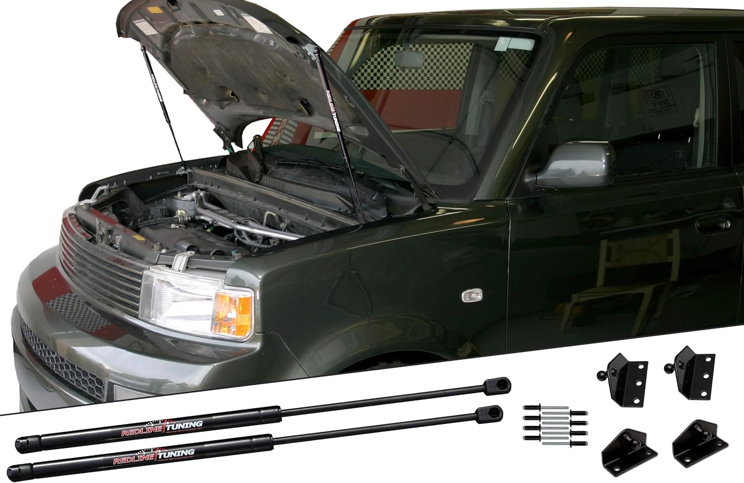 Redline Tuning 21-33002-02 Hood Quicklift Plus System Compatible with Scion xB 2004-2007 (All Black Components)