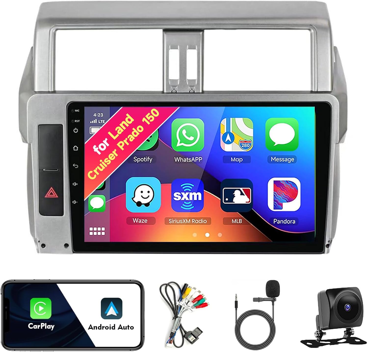 Car Radio Stereo for Toyota Land Cruiser Prado 150 2013-2017, Android 13, 10.1" IPS Touch Screen Upgrade Dash Kit with CarPlay & Android Auto, GPS Navigation DSP SWC 5G WiFi Camera 8CORE 4+64GB