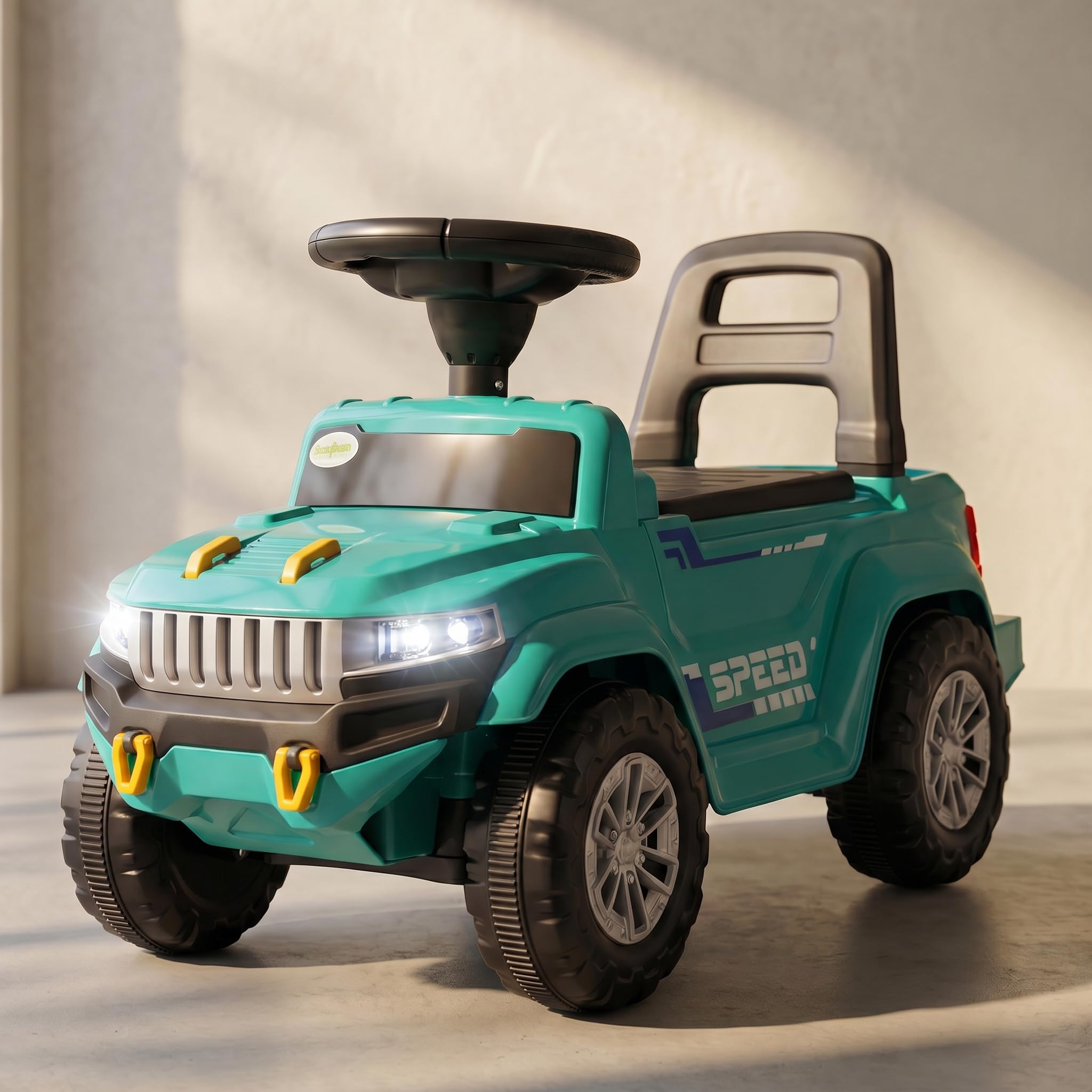 Baybee Speedy Ride on Baby Car for Kids | Ride on Toys Car with Music & LED Light | Portable Push Ride on Jeep with Backrest & Storage Basket | Kids Car to Drive 1-3 Years Boys Girls (Green)-image-38