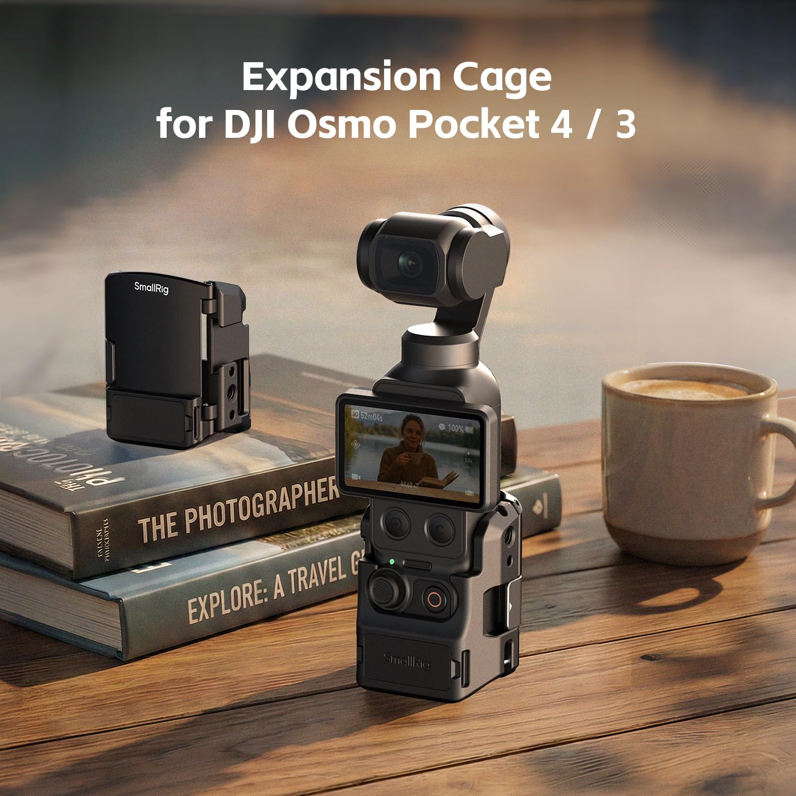 SMALLRIG Pocket 4/3 Aluminium-Schutzkäfig, Erweiterungsadapter-Zubehör für DJI Osmo Pocket 4/3, mit 1/4"-20-Gewindebohrungen, Blitzschuhhalterung, Magnetischen Schnellwechselschnittstellen - 6002