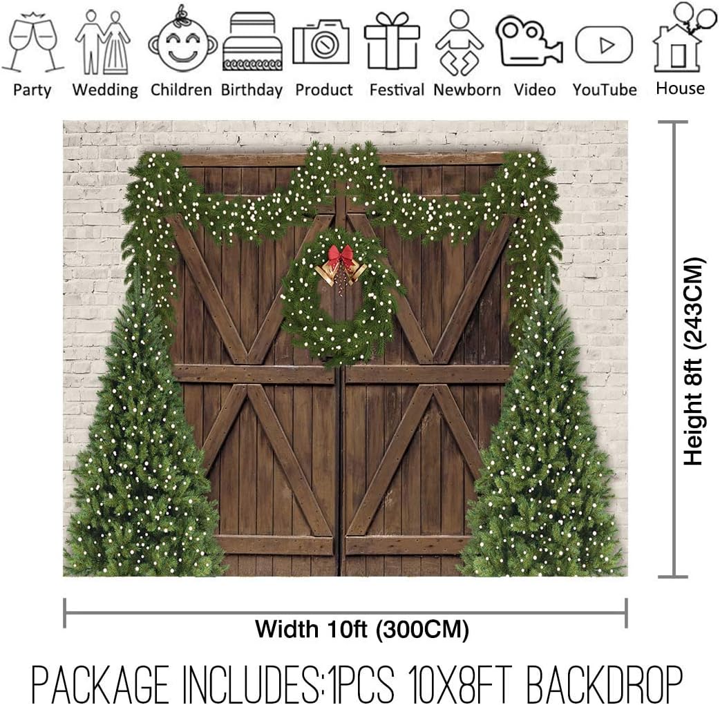 Authentic Crazy Deals Allenjoy 10x8ft Winter Christmas Brown Wood Door Photography Backdrop Supplies for Newborn Kid Baby Shower Birthday Party Pine Tree Decors Rustic Brick Wall Studio Photoshoot Props Favors