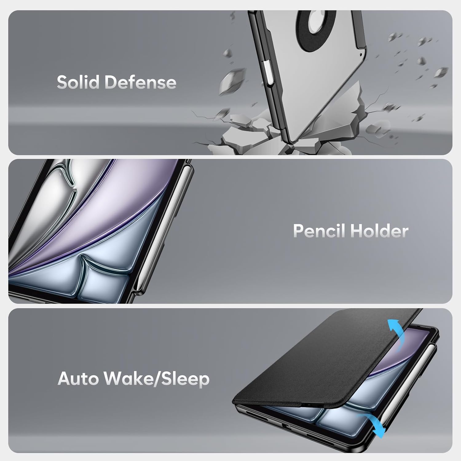 ProCase Keyboard Case for iPad Air 13 Inch (M3 2025/M2 2024), iPad Pro 12.9 Inch (3/4/5/6 Gen) 2022 2021 2020 2018, Magnetic Detachable Protective Cover with Touchpad & Pencil Holder -Black