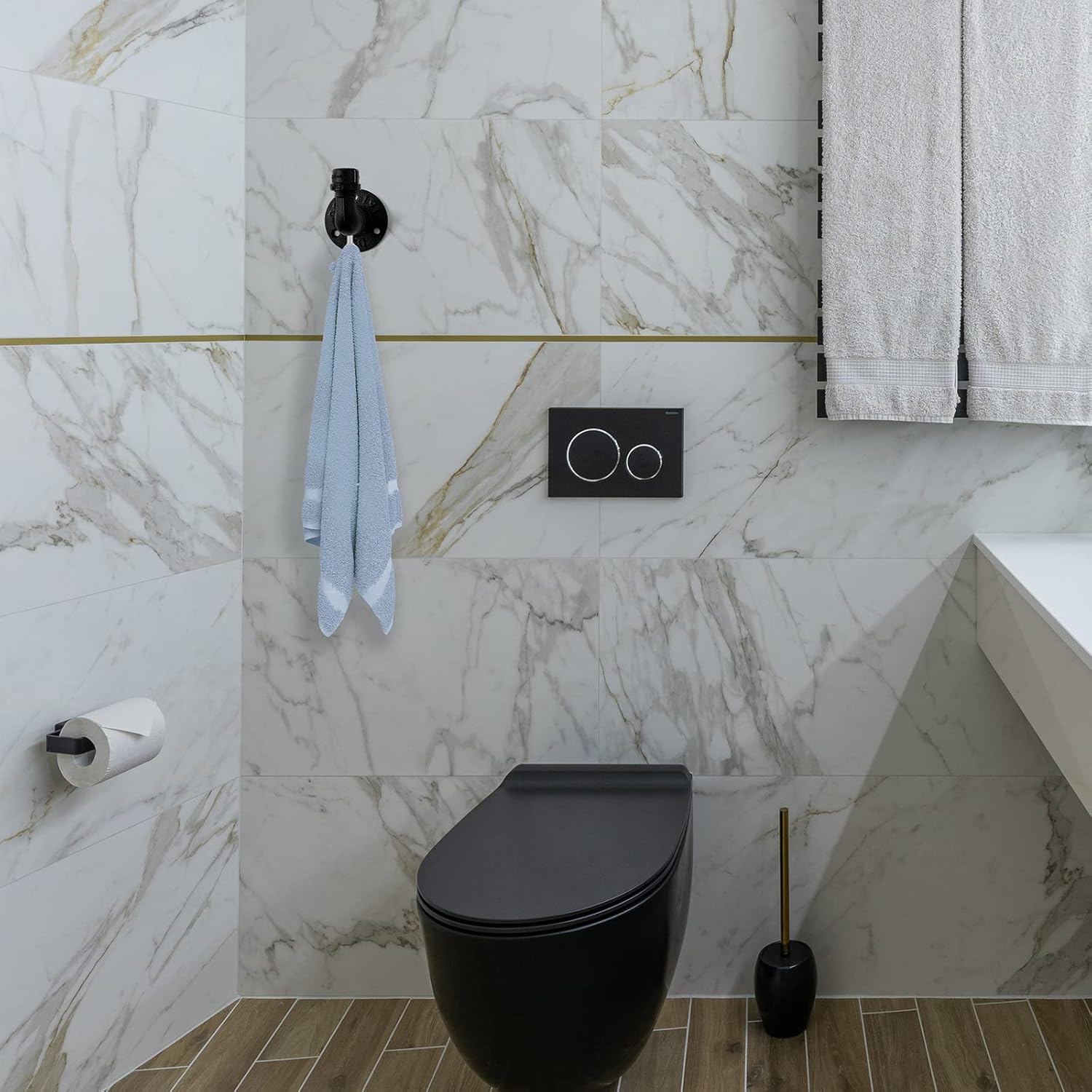 Bathroom Towel Hooks for Hanging 9 Pack Vintage Industrial Pipe Towel Holder Black Wall Mounted Hook Decorative for Farmhouse Bathroom Kitchen (Mounting Hardware Included) (9, Black)