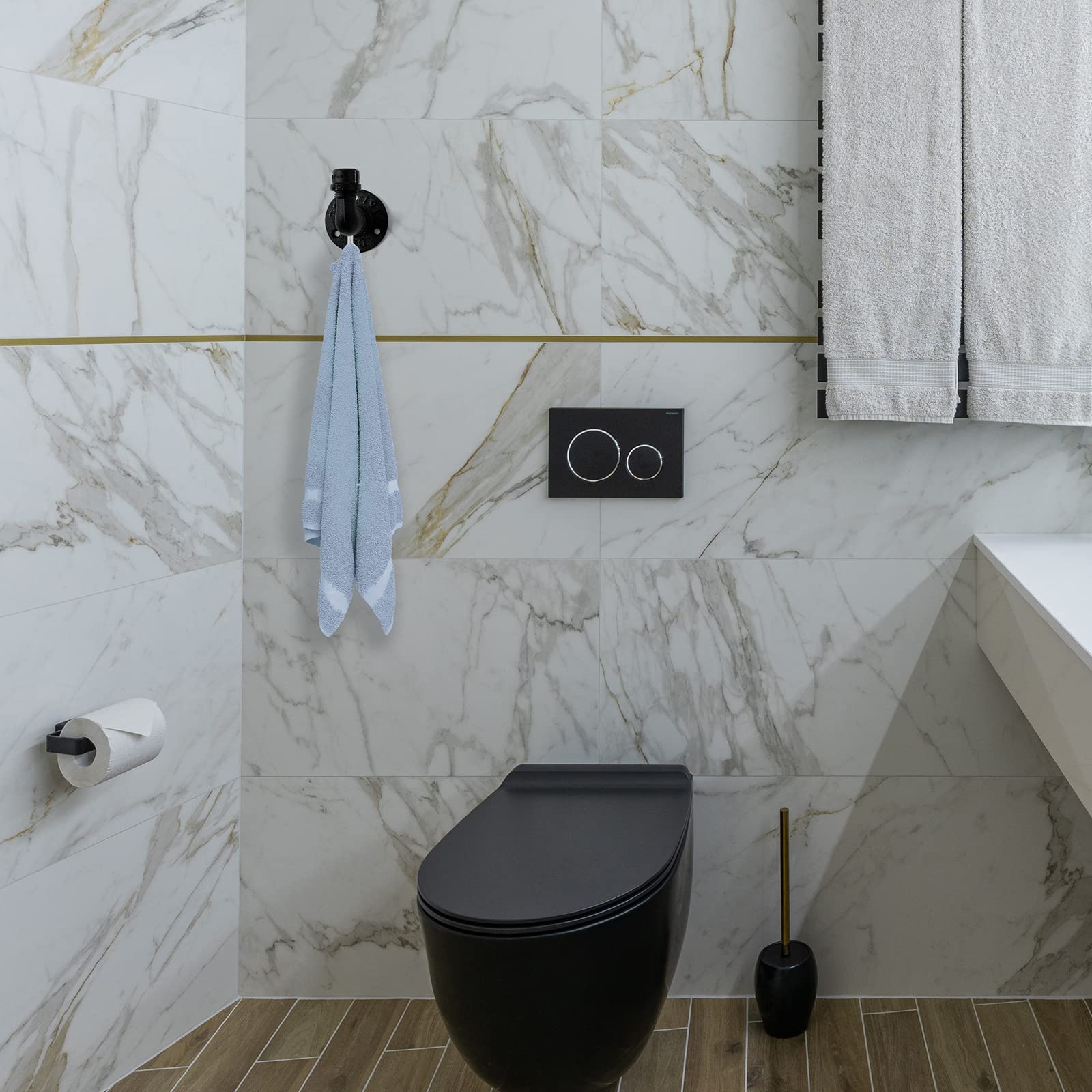 Badezimmer-Handtuchhaken zum Aufhängen, 12 Stück, Vintage, industrieller Rohr-Handtuchhalter, schwarz, Wandhaken, dekorativ für Bauernhaus, Badezimmer, Küche (Montagezubehör im Lieferumfang