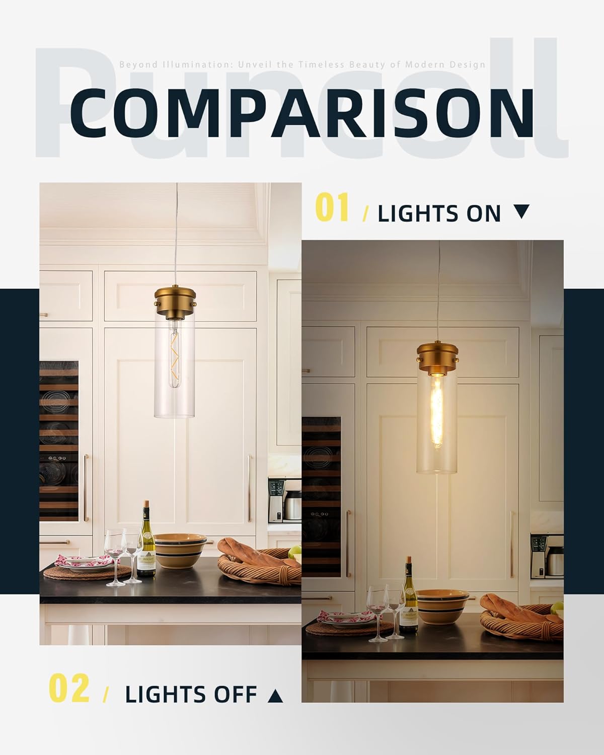 Brushed Gold Pendant Light Hanging Light - Industrial Pendant Lighting Fixtures for Kitchen Island - 1-Light Hanging Lights Over Sink, H3955-1-CLBG