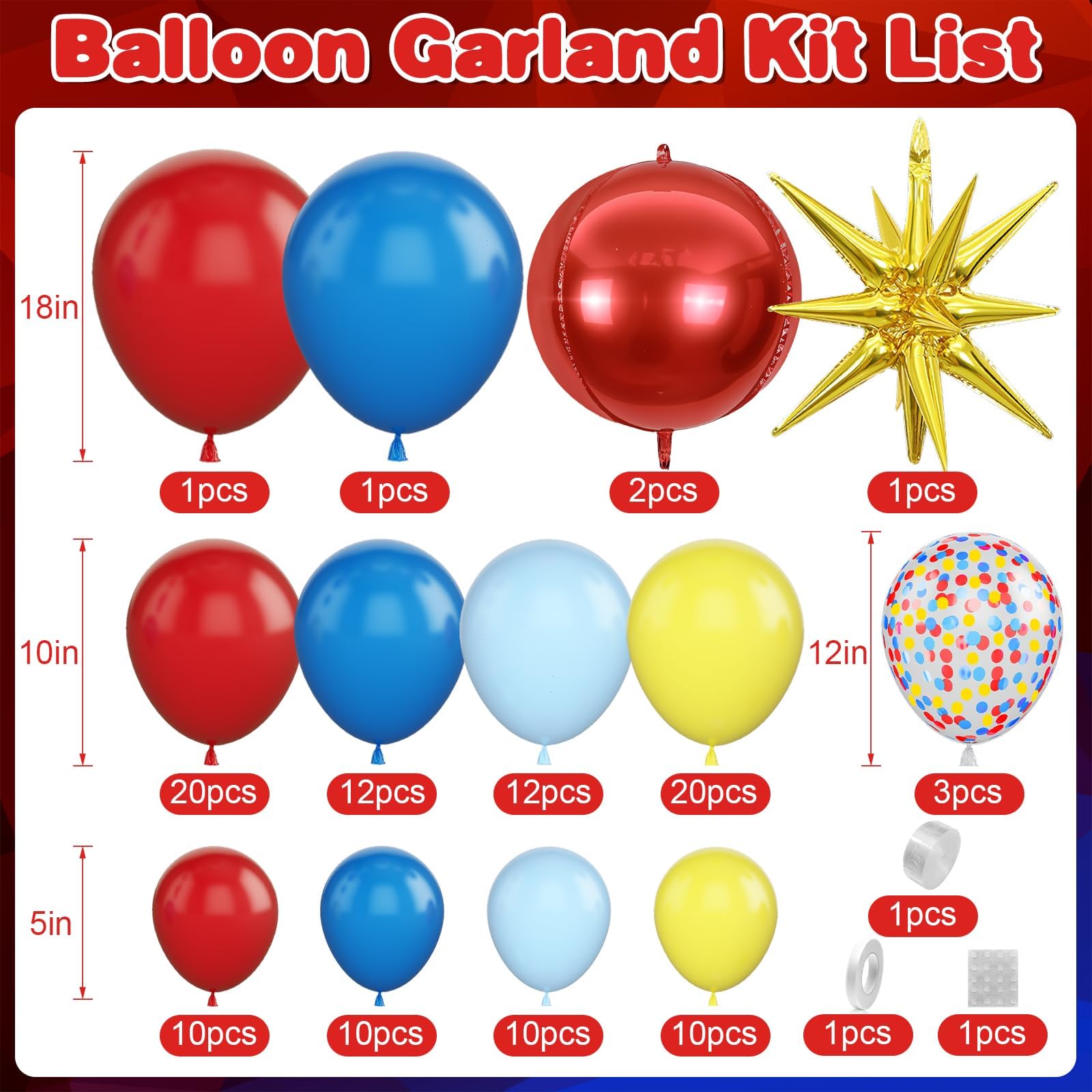 Czerwono-niebiesko-żółta girlanda z łukiem balonowym, zestaw ze złotą gwiazdą, balony foliowe, czerwone, okrągłe balony 4D, na przyjęcie urodzinowe, karnawał, cyrk, dekoracje tematyczne