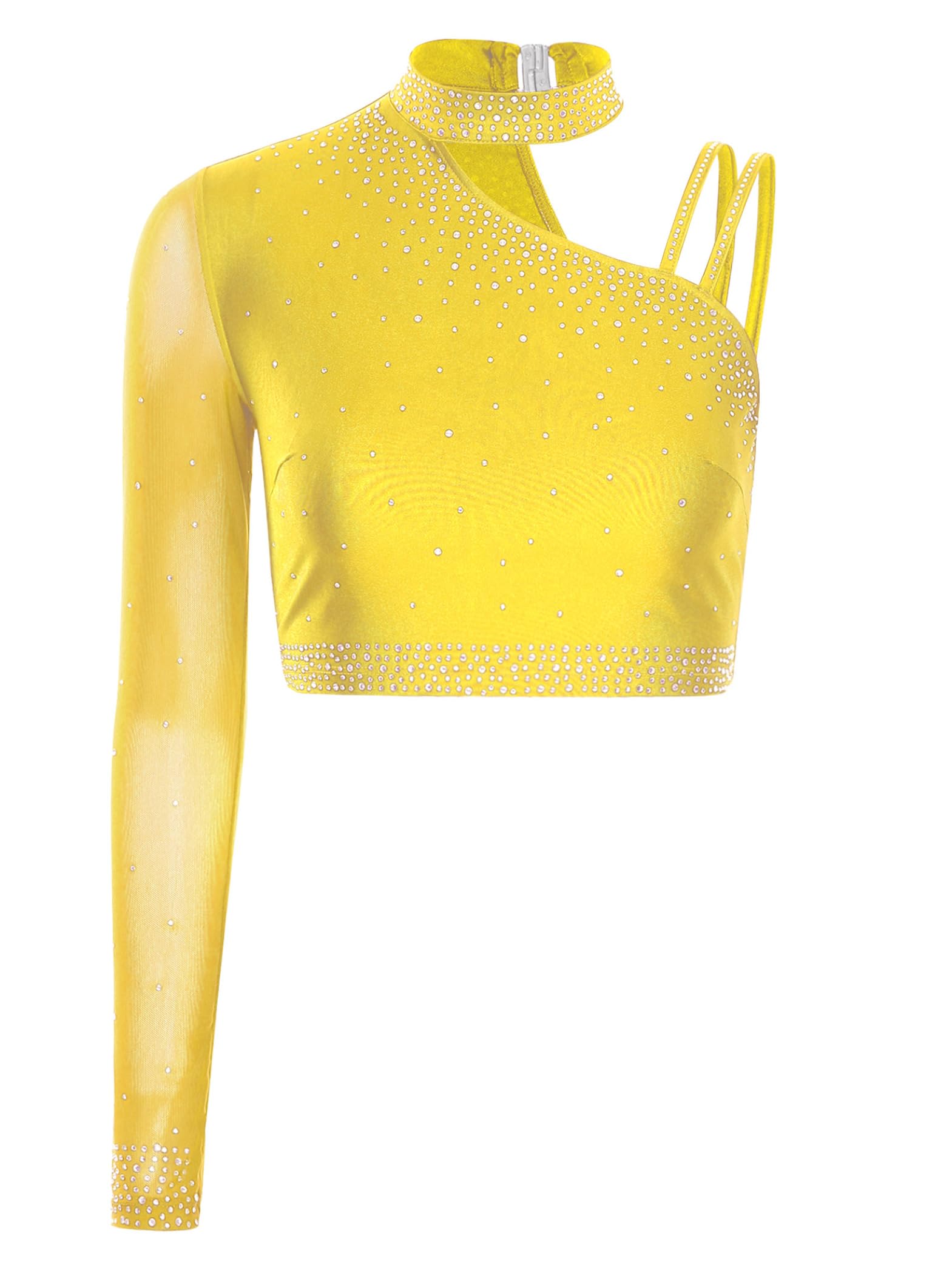 Tenue Danse Lyrique pour Femmes Scintillante Crop Tops Manches Longues avec Collant Danse Tenue Contemporaine Moderne