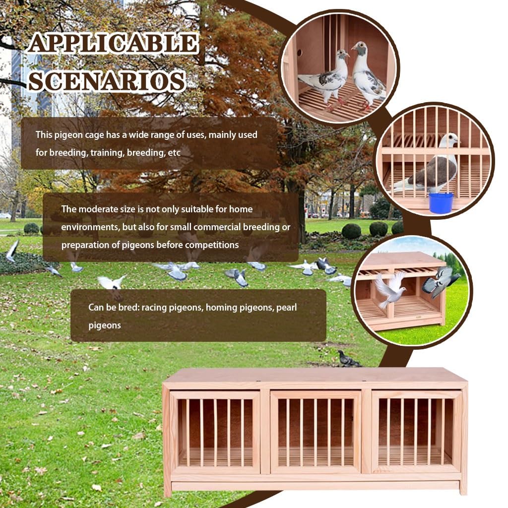 Jaula de Madera de 35 Pulgadas con 3 Puertas y Gran Capacidad, aviario Interior Duradero para Palomas, fácil de Limpiar y Montar, Loros, Palomas y pájaros pequeños.