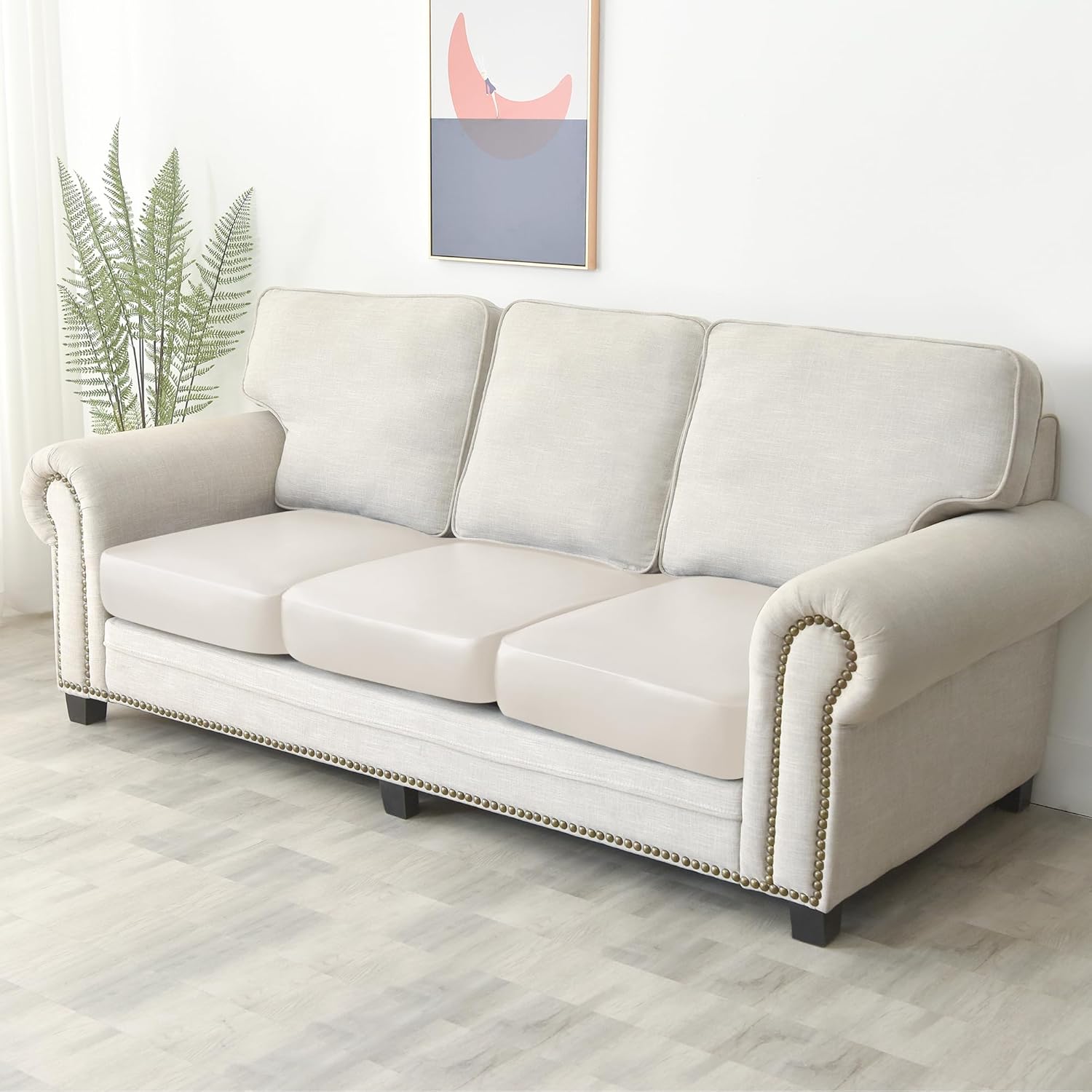 Yates Home PU Leather Couch Sofa Cushion Slipcover Water-Proof Elastic Chair RV Seat Covers Loveseat Sofa Furniture Protector Slip Cover for Settee Seater Replacement Living Room（3 Pieces, Ivory）