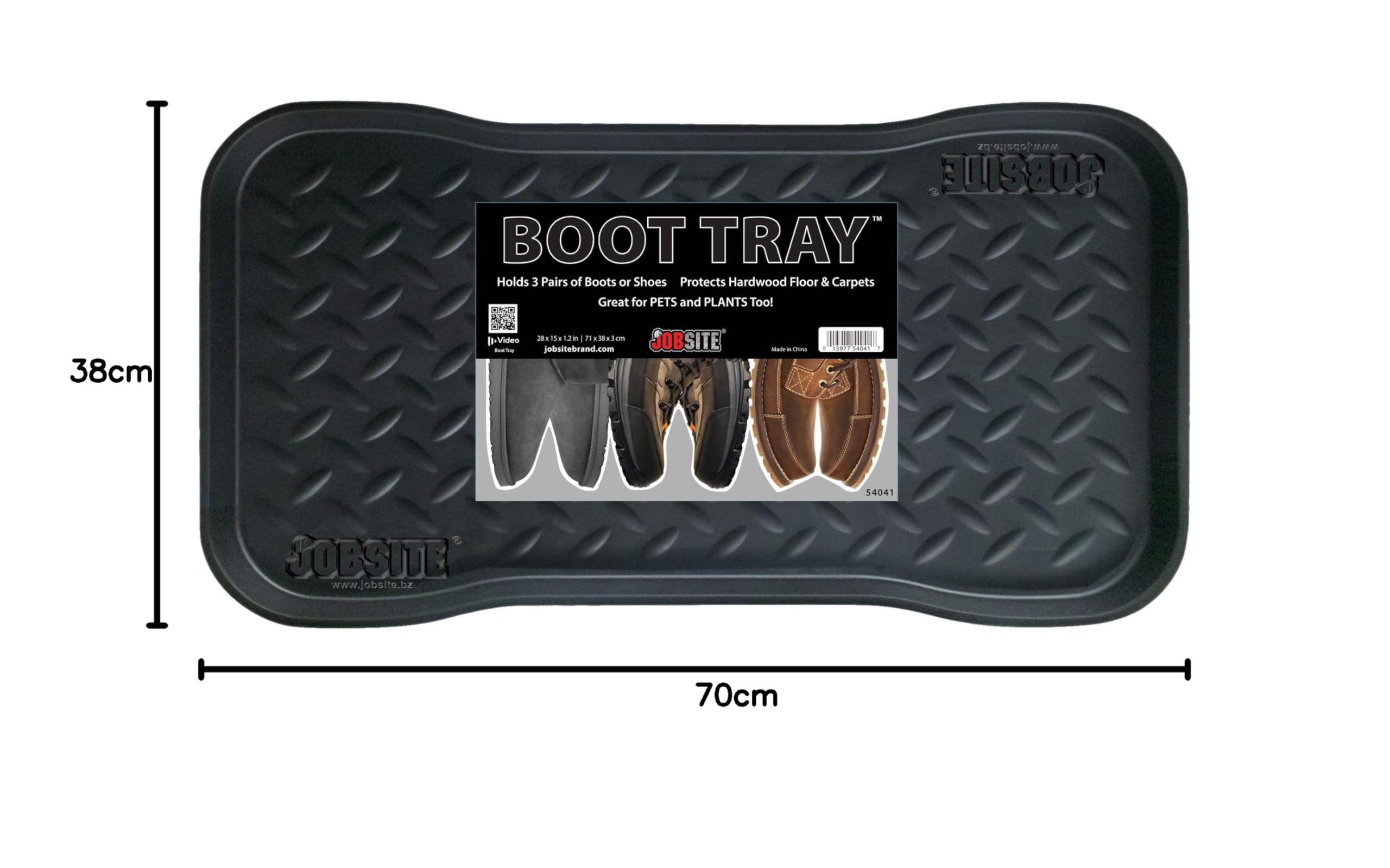 JobSite Plateau à Bottes Robuste, Polyvalent pour Chaussures, Animaux de Compagnie, Jardin - Chambre à Boue, entrée, Garage - intérieur ou extérieur - 38 x 71 cm – Pack de 1