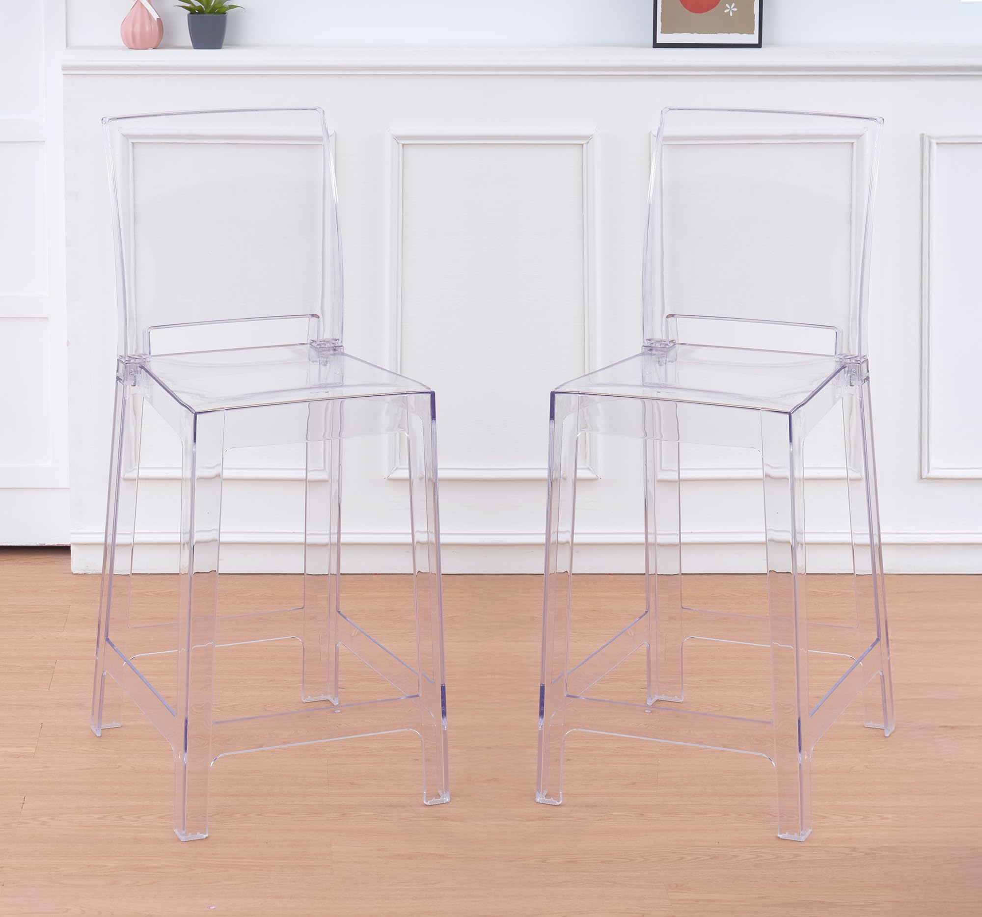 IlGruppone Set di 2 Sgabelli Cucina Trasparenti in Policarbonato Sgabello da Bar Seduta Ergonomica Resistenti Design Moderno Schienale Incurvato Sedie Penisola Cucina