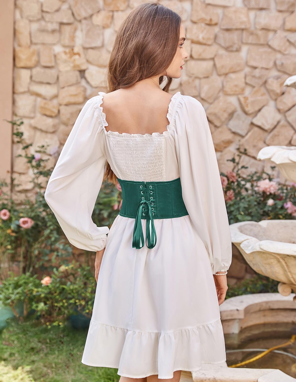 Scarlet Darkness Corset Belt for Women Fishbone Wide Waist Corset Pirate Belt: Foliage Green 10