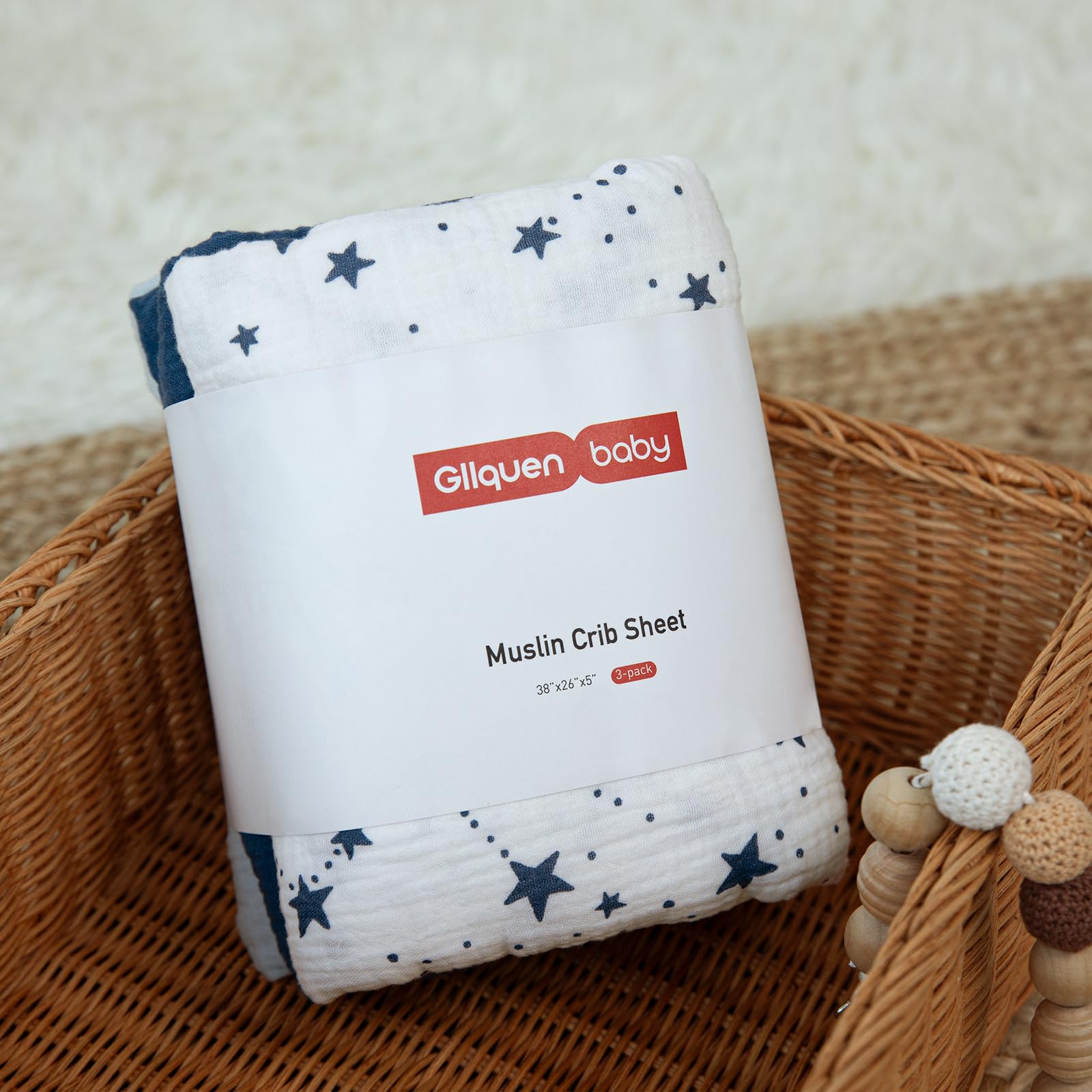 Gllquen Baby Confezione da 3 lenzuola in mussola per mini culla, traspiranti, con angoli, in morbido cotone confortevole, per neonati e ragazze, con angoli universali, per mini culla, 96,5 x 66 cm
