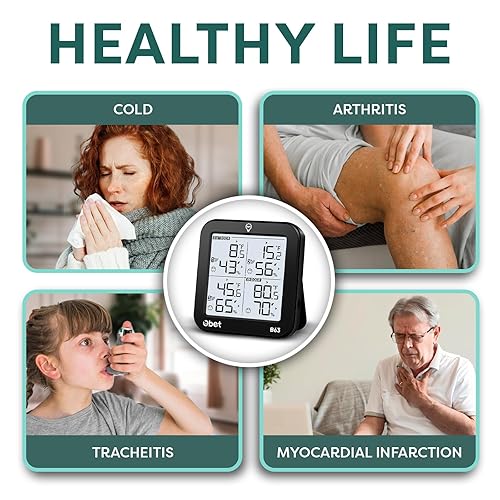 Miniatura 6 de OBET Termómetro inalámbrico para interiores y exteriores con 3 sensores, estación meteorológica, monitor de temperatura y humedad, rango de 500 pies