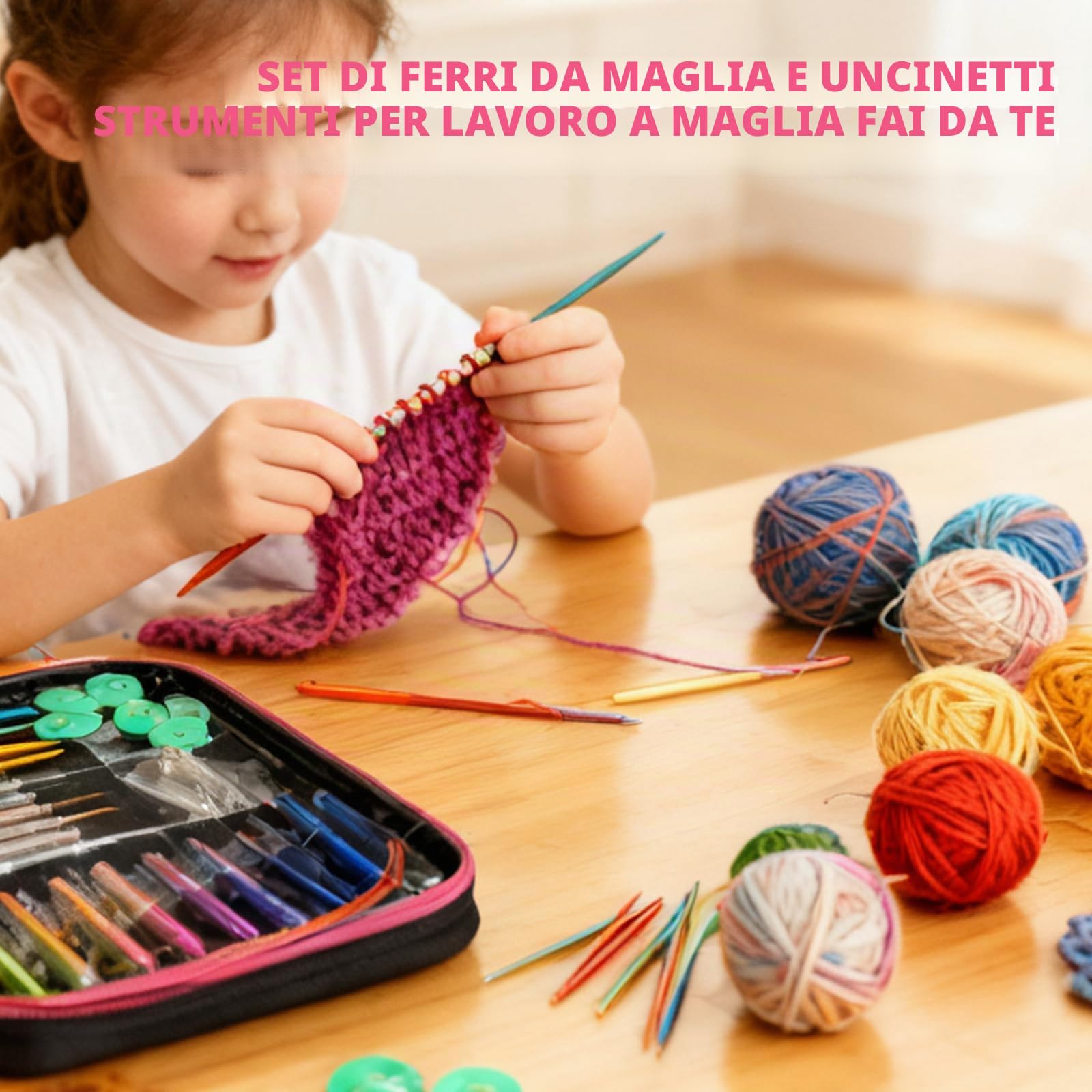 Set di 13 paia di ferri circolari intercambiabili, 2,75 – 10,0 mm, ferri da maglia circolari con custodia, in alluminio, adatti per progetti a maglia, principianti e professionisti