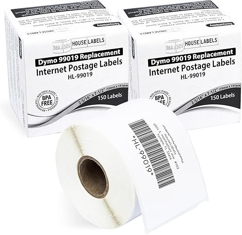 HOUSELABELS DYMO 99019 - Etiquetas postales compatibles con Internet (2-516 x 7-12 pulgadas) compatibles con impresoras Rollo, DYMO LW, 2 rollos150