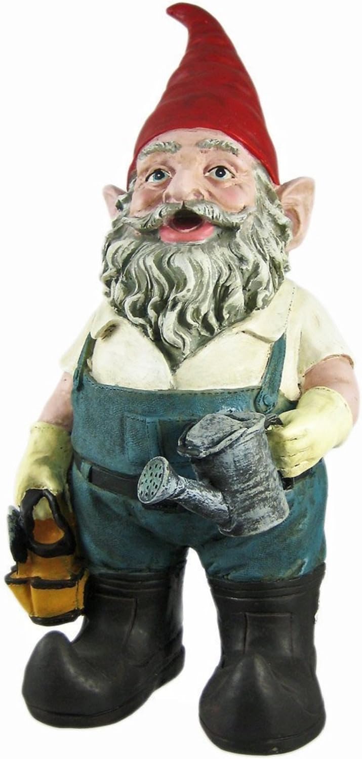 Gardener Gnome Holding a Watering Can and Garden Tool Bag Home & Garden Gnome Statue 21" H