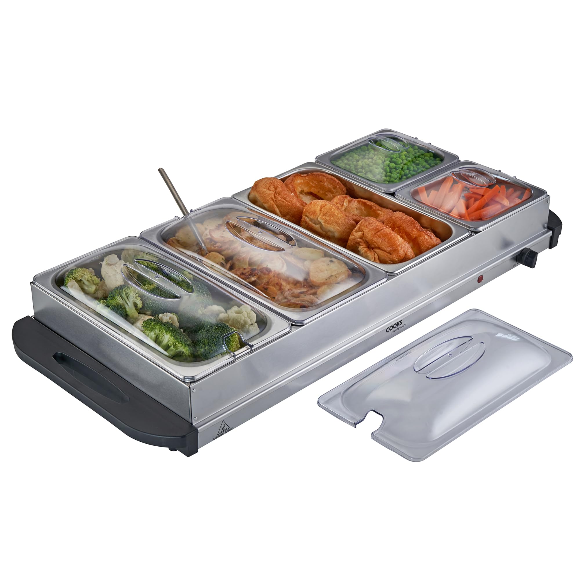 Cooks Professional 5-Section Buffet Warmer 9.6 Litre Capacity with Hotplate Function & Adjustable Temperature Control Dial | 450W X-Large Portable Electric Food Serving Tray | Silver