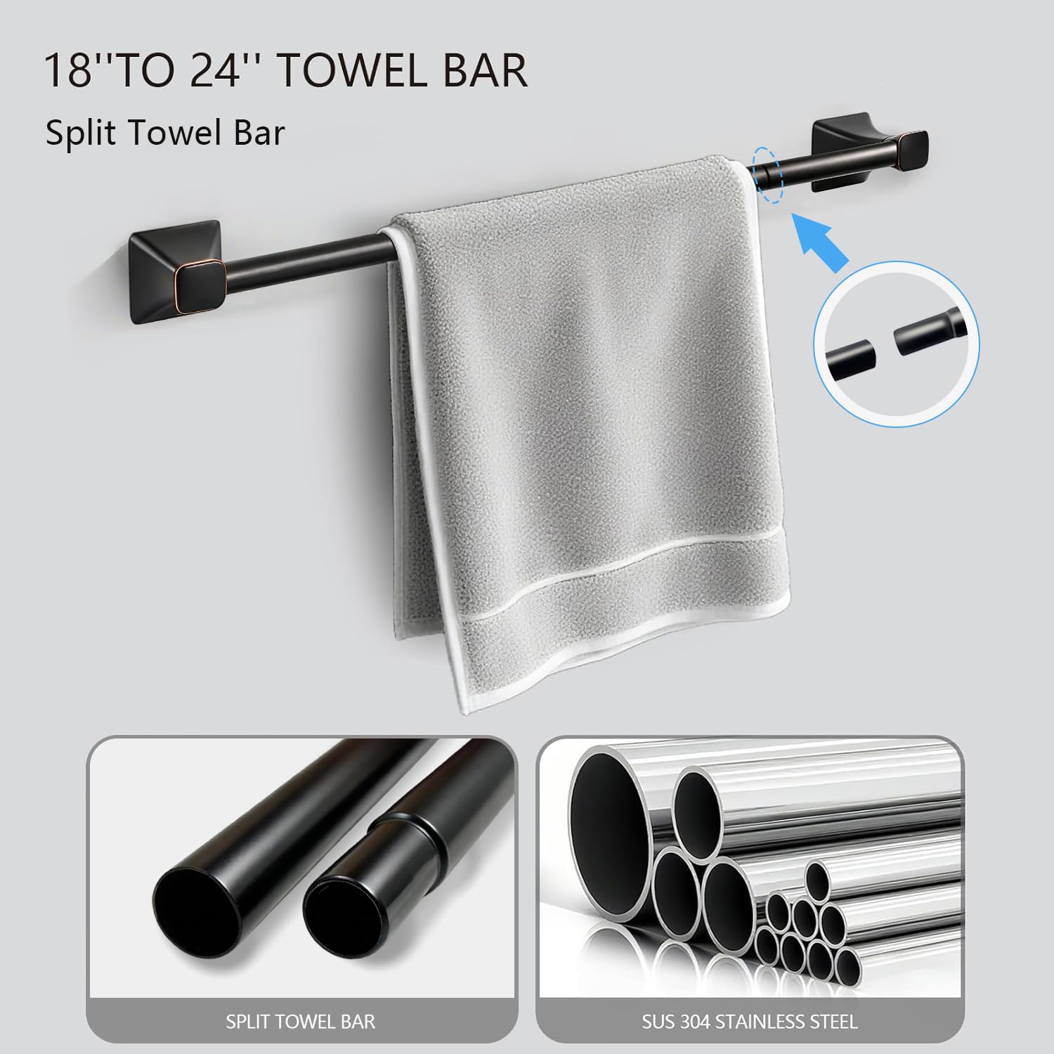 5 Piece Bathroom Hardware Accessories Set SUS304 Stainless Steel Bath Towel Bar Set 24 Inch Towel Racks for — view 4