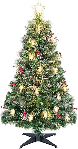 Miniatura 57 de Goplus Árbol de Navidad artificial de fibra óptica preiluminado, con luces LED multicolor y copos de nieve (6 pies)