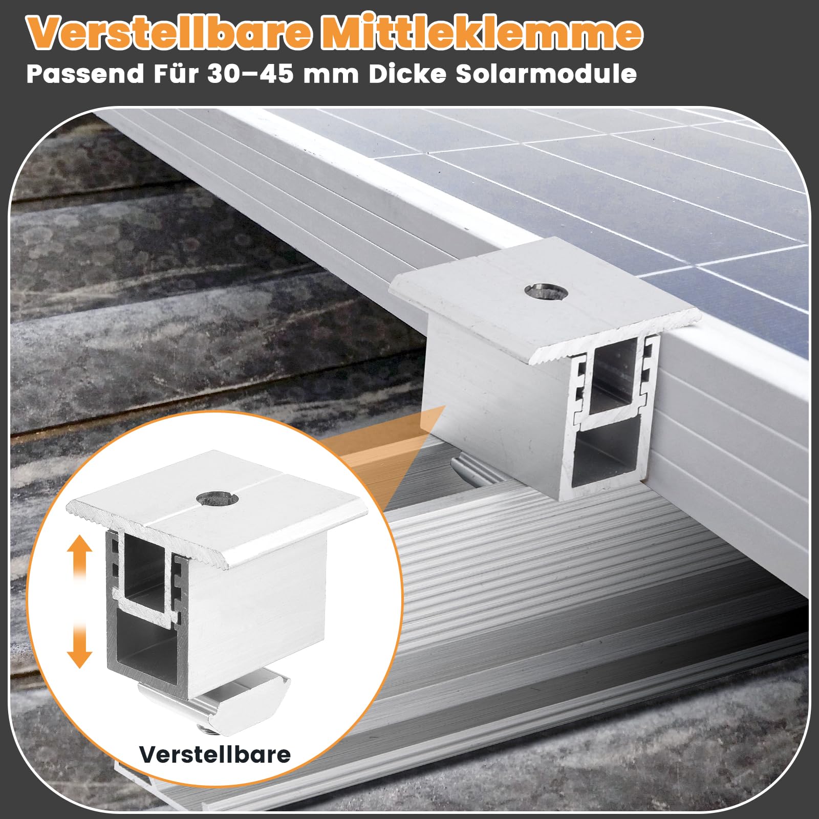 Supporto per pannello solare per tetto in mattoni per 2 moduli, profilo in alluminio da 300 mm e gancio per tetto fotovoltaico, supporto solare regolabile, pannelli solari spessi 30-45 mm, set di