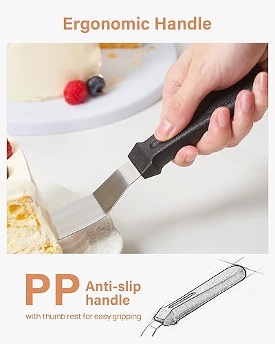 Miniatura 6 de Kootek Juego de 3 espátulas de glaseado con espátulas de acero inoxidable de 6, 8 y 10 pulgadas, espátulas en ángulo para tartas, glaseado más suave