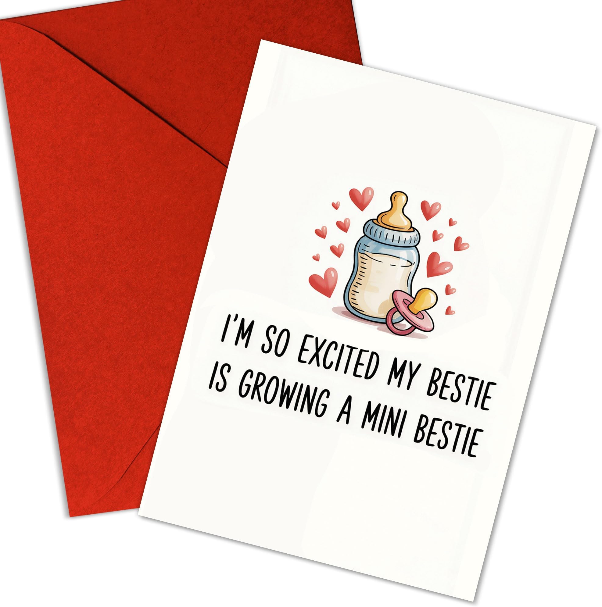 Excited My Bestie is Growing a Mini Bestie – Funny Pregnancy Announcement Greeting for Best Friend, BFF, Soul Sister – Gift for Pregnant Friends, Expecting Moms, Baby Shower, Gender Reveal – Single 5.3''x8'' with Envelope
